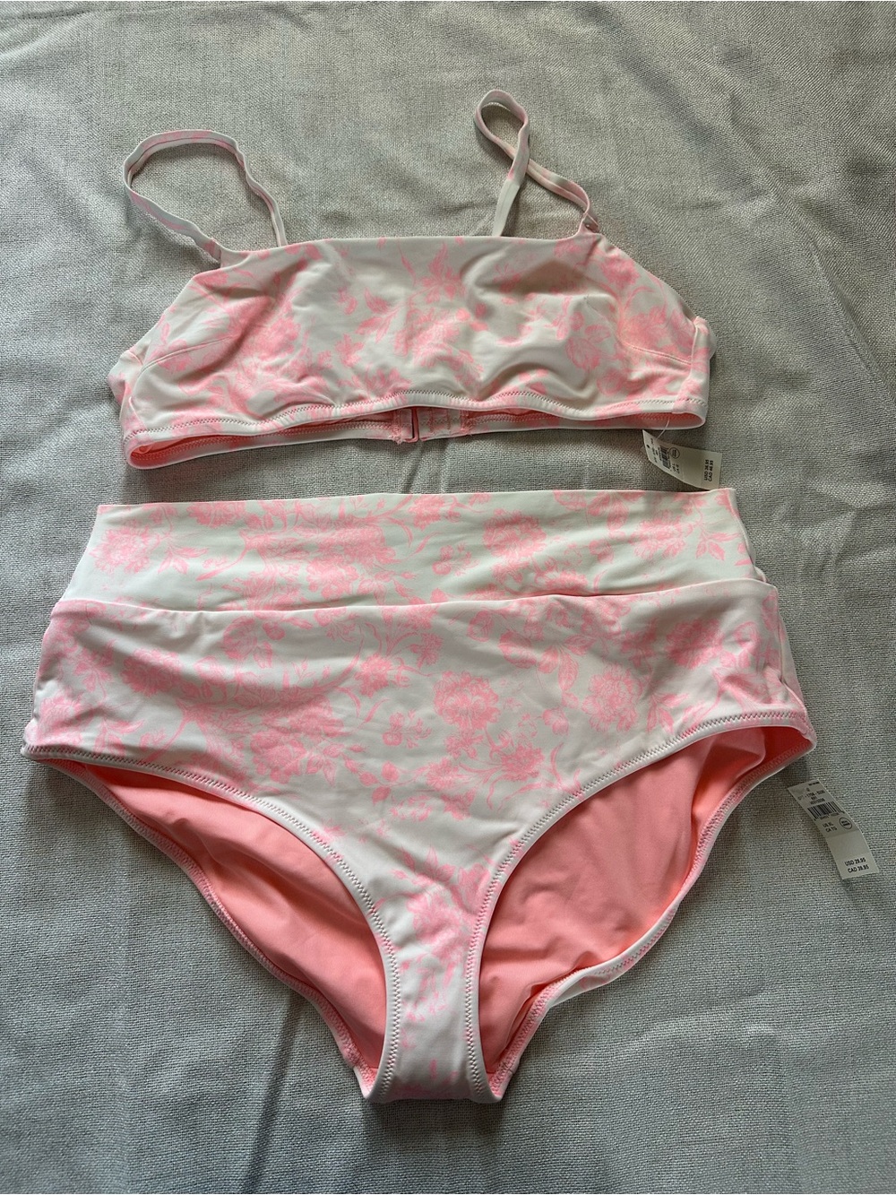 aerie White and Pink Floral High-Waist Bikini Bottom